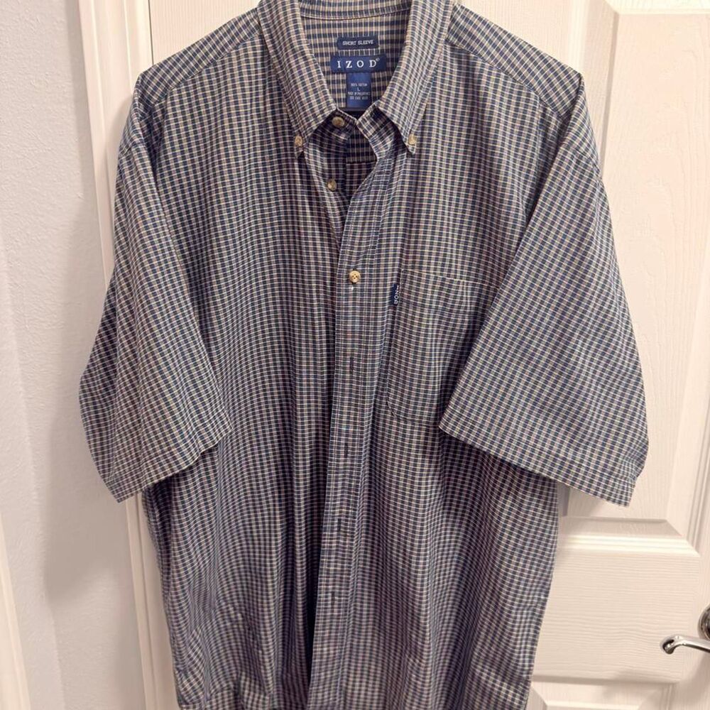 (2001-2005) Izod Checkered Button Down Shirt - Blue/Cream - L